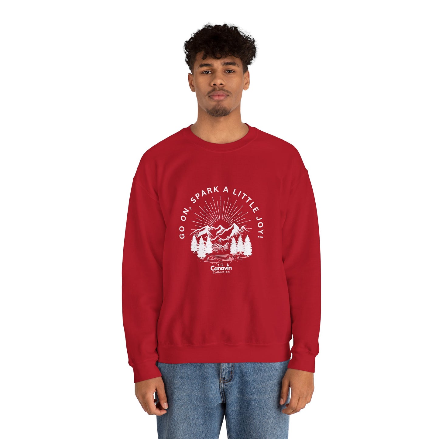 Cozy Fall & Winter Crewneck Sweatshirt – Go On, Spark a Little Joy! Unisex Heavy Blend™(Cherry Red)