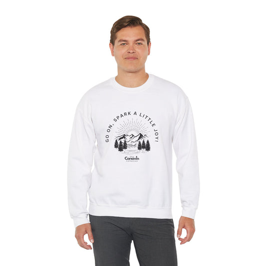 Cozy Fall & Winter Crewneck Sweatshirt – Go On, Spark a Little Joy! - Unisex Heavy Blend™ (White)