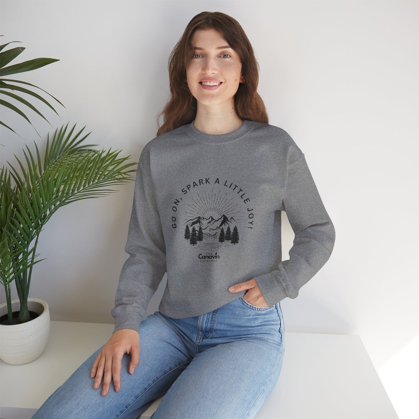 Cozy Fall & Winter Crewneck Sweatshirt – Go On, Spark a Little Joy - Unisex Heavy Blend™  (Heather Gray)