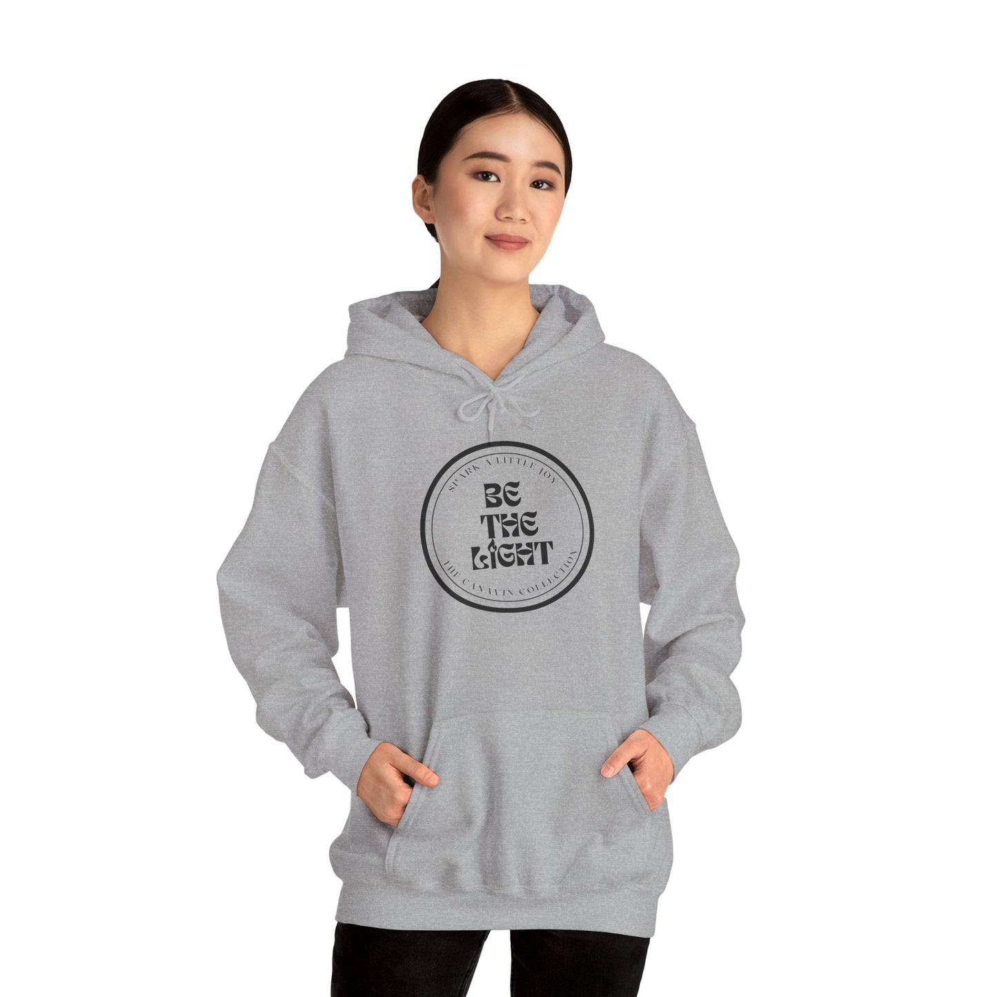 BE THE LIGHT Hooded Sweatshirt - Unisex Heavy Blend™ - Cozy & Stylish, Perfect for Cold Weather, Positive Message - Gray *Small-5XL