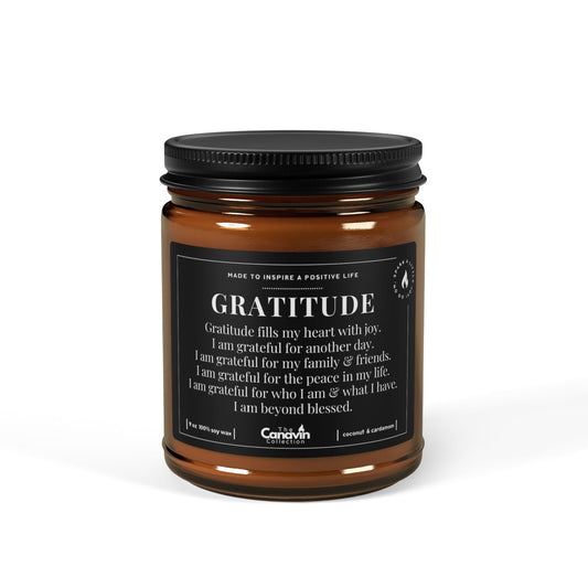 GRATITUDE, Mindfulness Scented Candle, Coconut Cream + Cardamom, 9oz - Relaxing Aromatherapy, Gift Ideas, Home Decor, Self-Care, Manifest