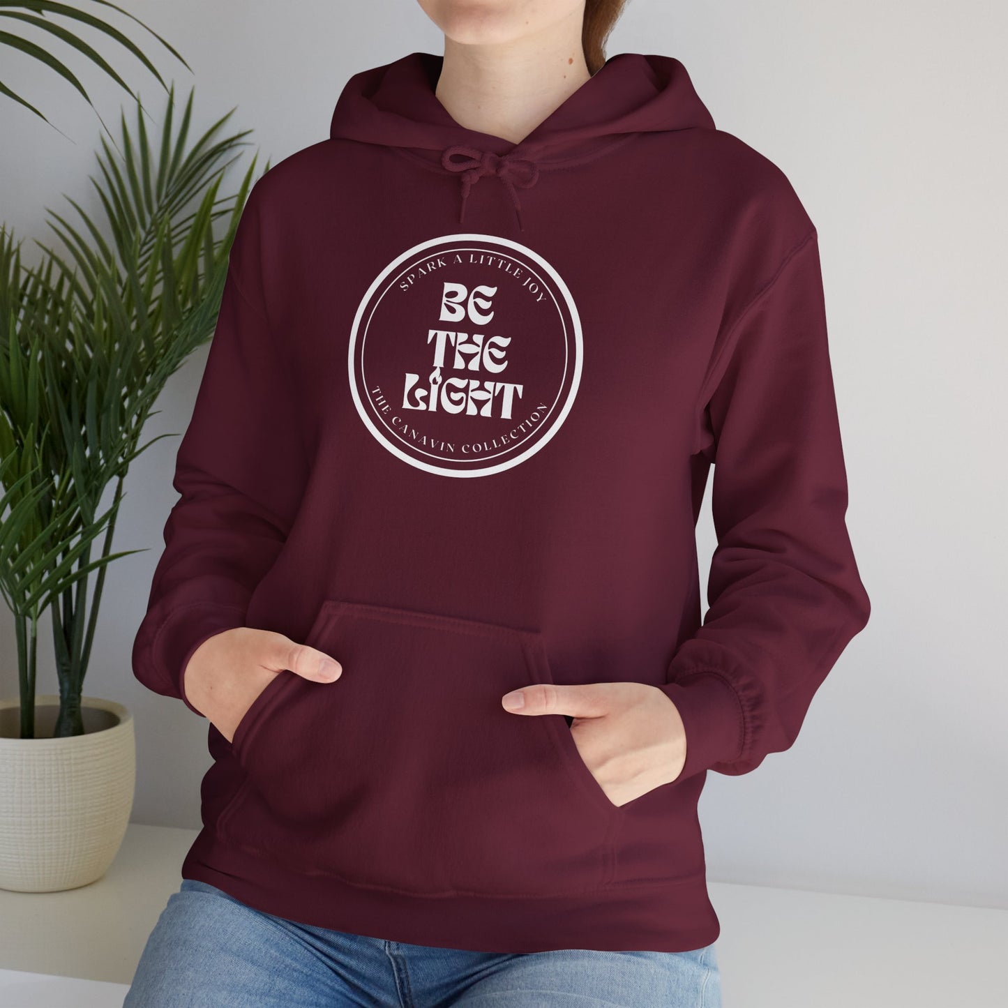 BE THE LIGHT Hooded Sweatshirt - Unisex Heavy Blend™ - Cozy & Stylish, Perfect for Cold Weather, Positive Message - Maroon *Small-5XL