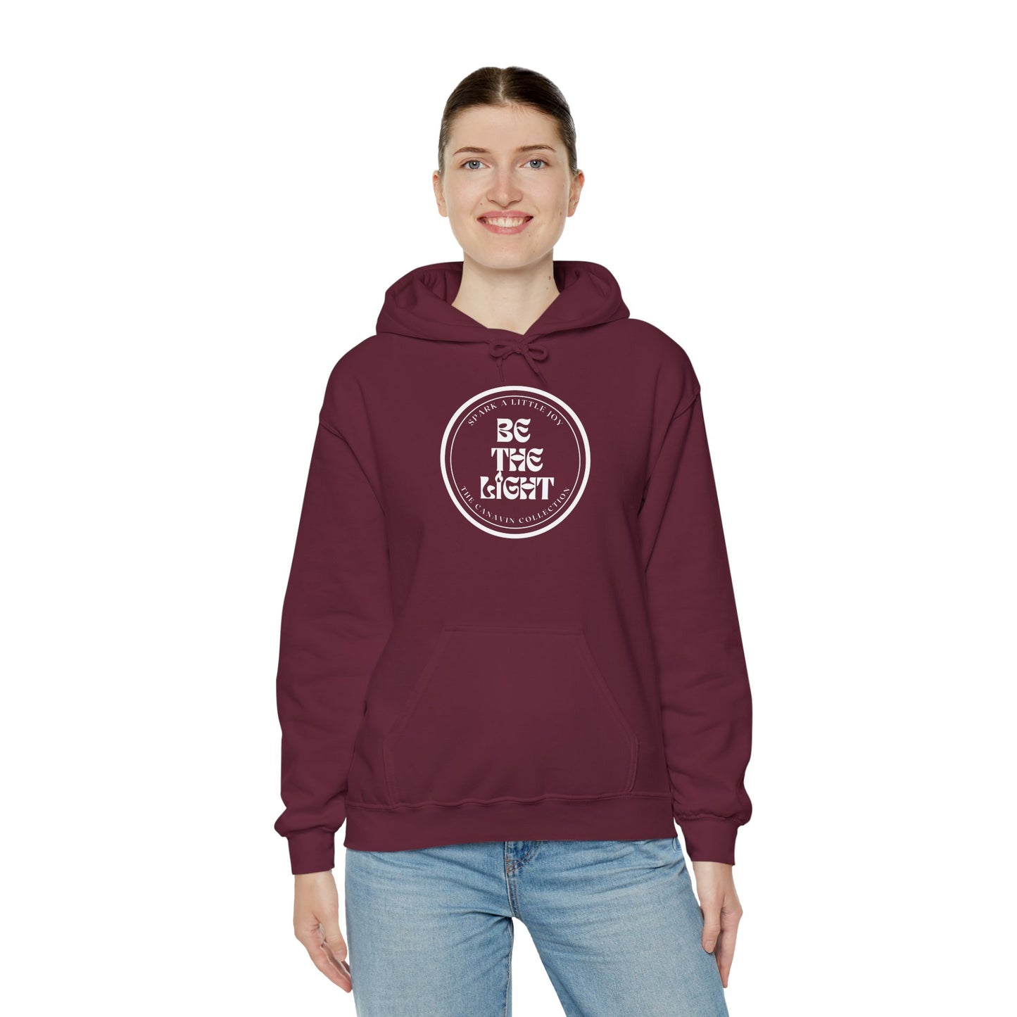 BE THE LIGHT Hooded Sweatshirt - Unisex Heavy Blend™ - Cozy & Stylish, Perfect for Cold Weather, Positive Message - Maroon *Small-5XL