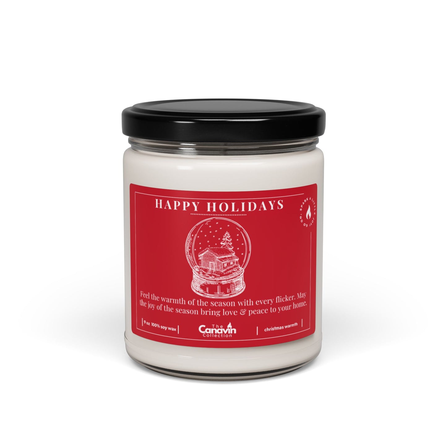 HAPPY HOLIDAYS, Scented Candle, 100% Natural Soy Wax, Long-Lasting 9oz – Uplifting Messages, Perfect for Christmas Gifts