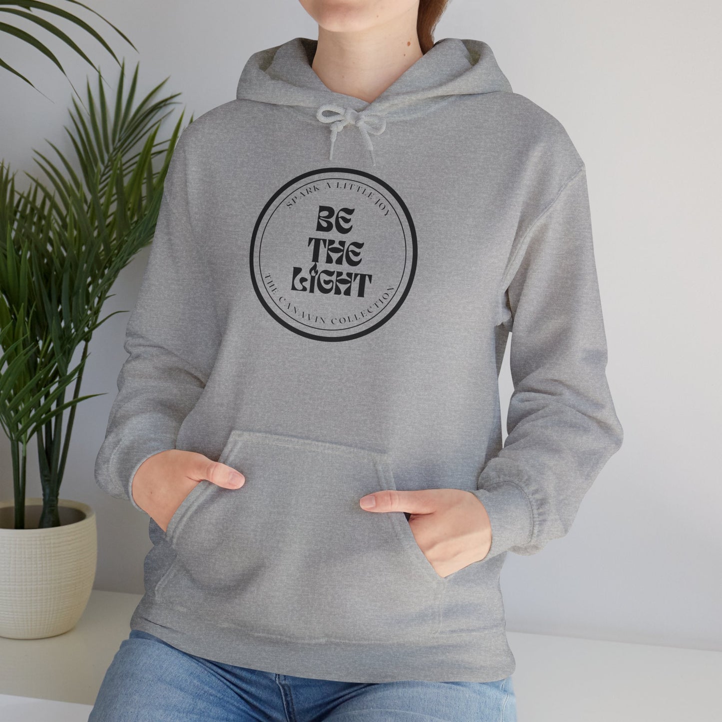 BE THE LIGHT Hooded Sweatshirt - Unisex Heavy Blend™ - Cozy & Stylish, Perfect for Cold Weather, Positive Message - Gray *Small-5XL