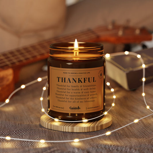 THANKFUL - Cozy Holiday Scented Candles – 100% Natural Soy Wax, Long-Lasting 9oz – Uplifting Messages, Perfect for Christmas & Thanksgiving Gifts